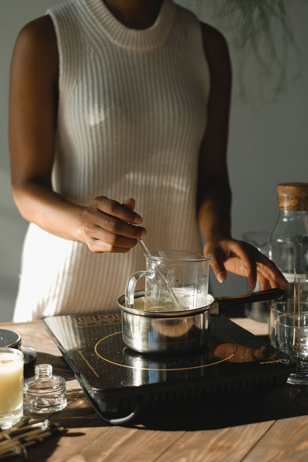 Melting wax in a double boiler